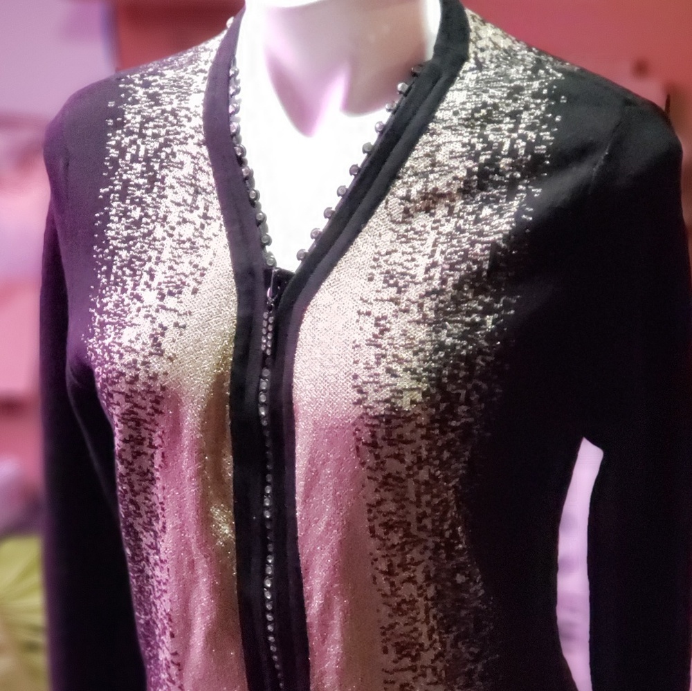Belldini XL black & gold rhinestone zipper sweater
